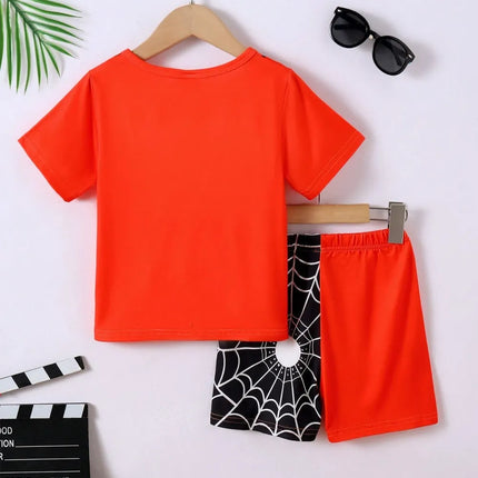 Children's Spider Round Neck Short Sleeve T-Shirt and Pants Set