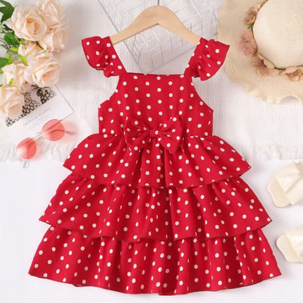 Bow Polka Dot Square Neck Layered Dress