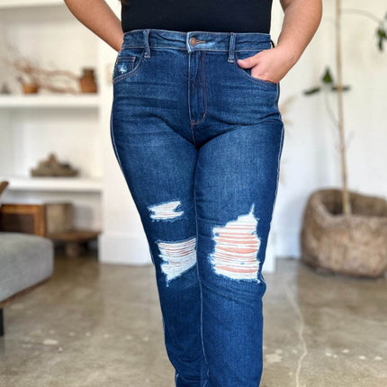 Judy Blue Full Size High Waist Rigid Magic Heavy Destroy Straight Women Jeans