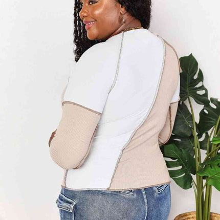 Double Take Color Block Exposed Seam Women Top