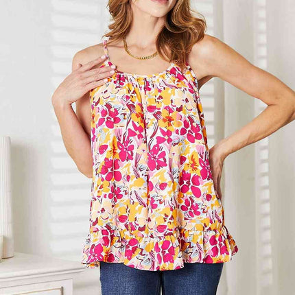 Double Take Floral Flutter Sleeve Notched Neck Women Blouse