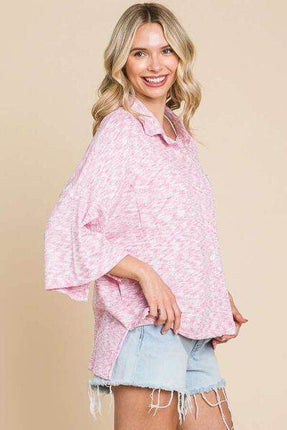 Culture Code Button Up Drop Shoulder Slit Women Shirt