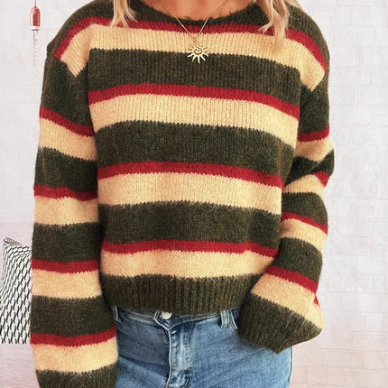 Striped Round Neck Long Sleeve Sweater