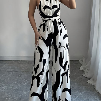 Abstract Print Sleeveless Wide Leg Jumpsuit