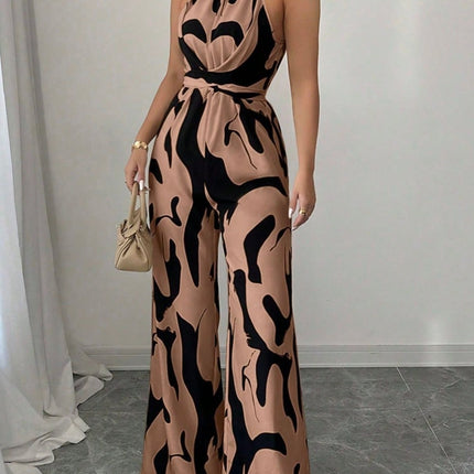 Abstract Print Sleeveless Wide Leg Jumpsuit