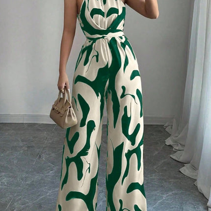 Abstract Print Sleeveless Wide Leg Jumpsuit
