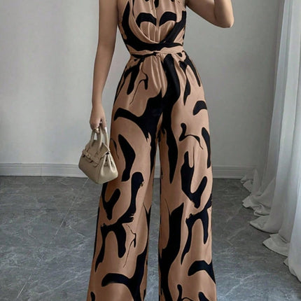 Abstract Print Sleeveless Wide Leg Jumpsuit