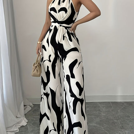 Abstract Print Sleeveless Wide Leg Jumpsuit
