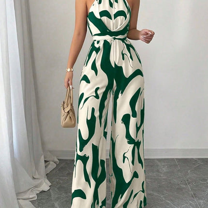 Abstract Print Sleeveless Wide Leg Jumpsuit