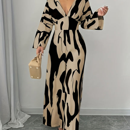 Abstract Print V-Neck Wide Leg Jumpsuit