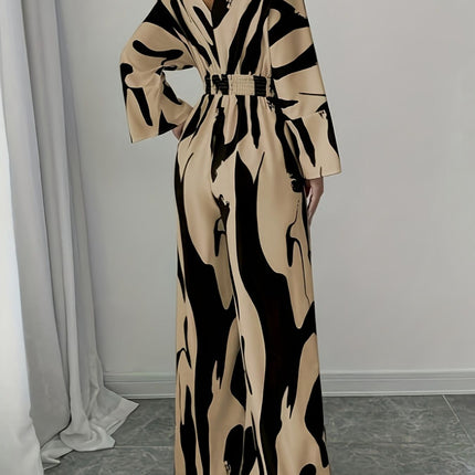 Abstract Print V-Neck Wide Leg Jumpsuit