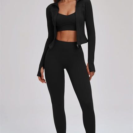 The Kinetic Zip Jacket Cross Back Sports Bra Leggings 3-Piece Set