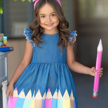 Color Me Pretty Ruffle Sleeve Denim Dress: Denim