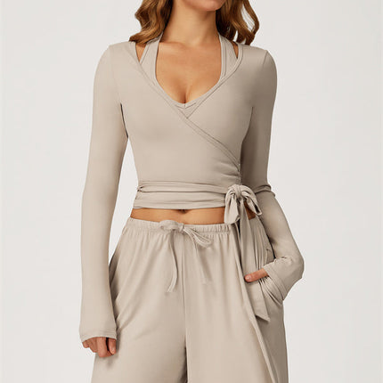 The Sprint Long Sleeve Crop Top Halter Tank Top Sweatpants 3-Piece Set