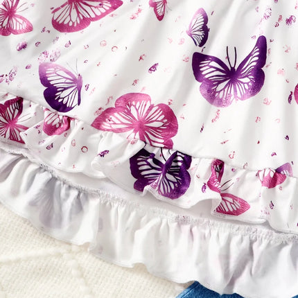 Children's Butterfly Print Top and Flare Pants Set