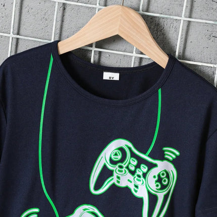 Children's Graphic Round Neck T-Shirt and Pants Set