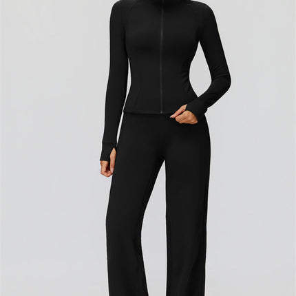 The FemmeFit Zip Jacket Straight Leg Pants 2-Piece Set