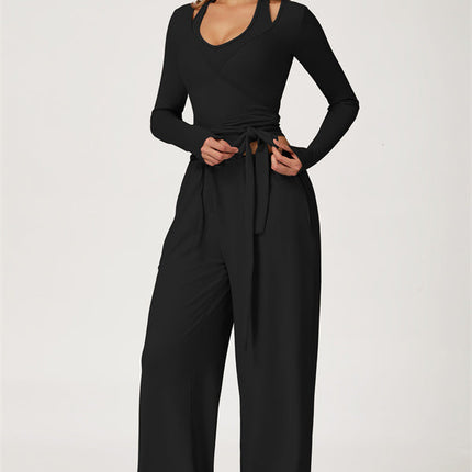 The Sprint Long Sleeve Crop Top Halter Tank Top Sweatpants 3-Piece Set