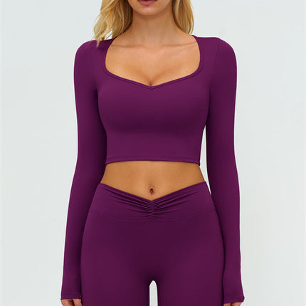 The Lushness Long Sleeve Crop Top Flared Leggings 2-Piece Set
