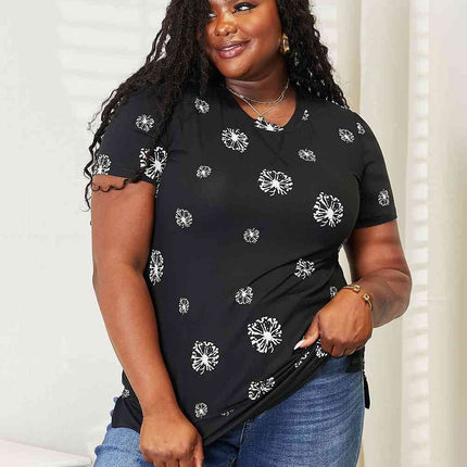Double Take Dandelion Print Round Neck Women T-Shirt