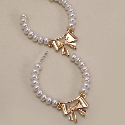PEARL BOW RIBBON DROP EARRINGS