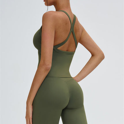 The Slate Cross Back Top Flared Leggings 2-Piece Set