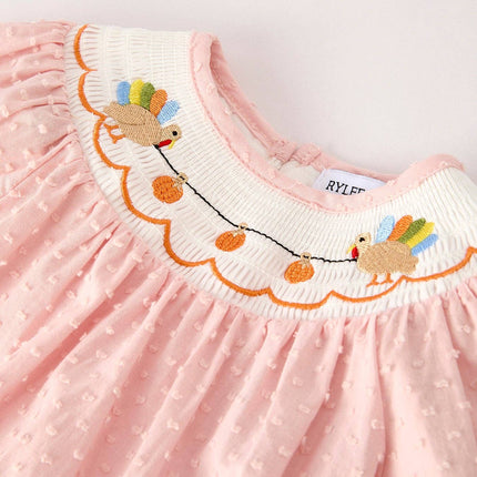 Fall Thanksgiving Turkey  Pumpkin Smock  Baby Romper