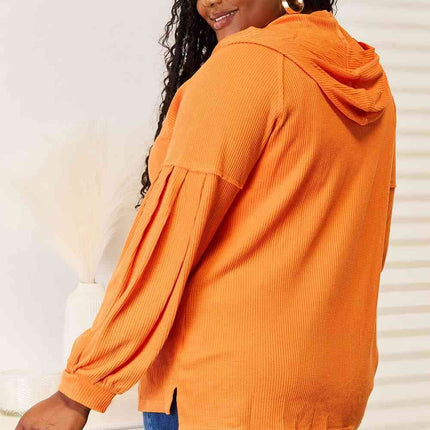Basic Bae Side Slit Buttoned Waffle Knit Women Hoodie