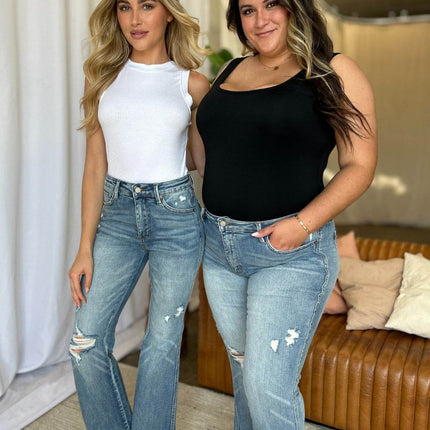 Judy Blue Full Size Medium Rise Tummy Control Destroy Flare Women Jeans