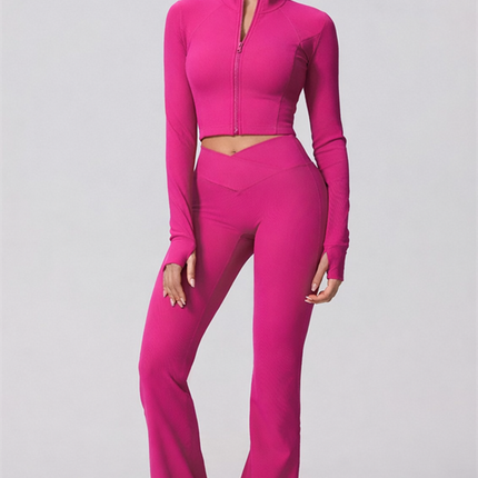 The Daze Zip Jacket Sports Bra Flared Leggings 3-Piece Set