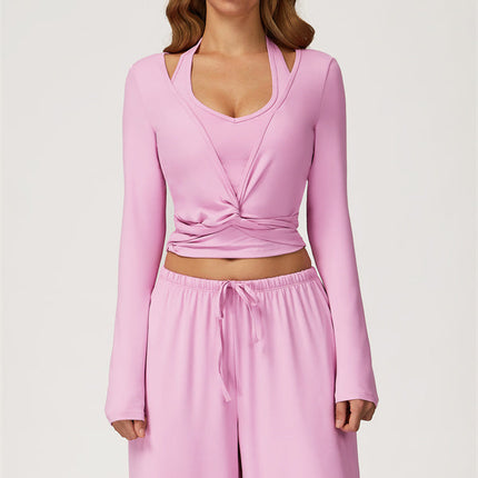 The Sprint Long Sleeve Crop Top Halter Tank Top Sweatpants 3-Piece Set