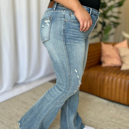 Judy Blue Full Size Medium Rise Tummy Control Destroy Flare Women Jeans