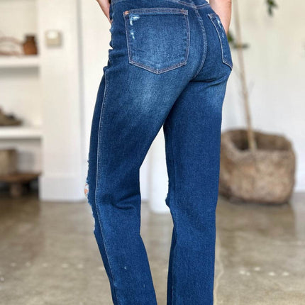 Judy Blue Full Size High Waist Rigid Magic Heavy Destroy Straight Women Jeans