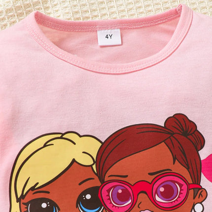 Children's Round Neck Graphic Top and Pants Set