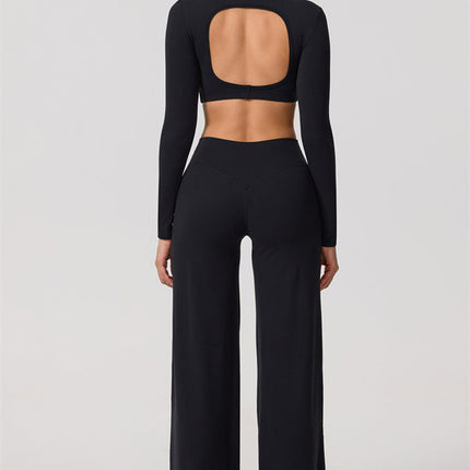 The Nestle Long Sleeve Crop Top Straight Leg Pants 2-Piece Set