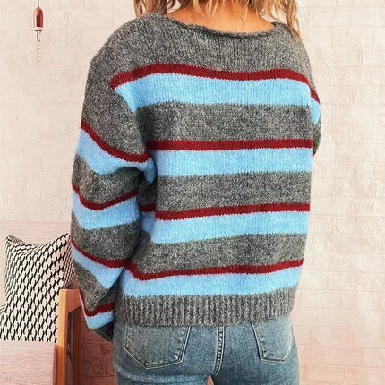Striped Round Neck Long Sleeve Sweater