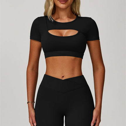 The Lavish Cut-out Crop Top Flared Leggings 2-Piece Set
