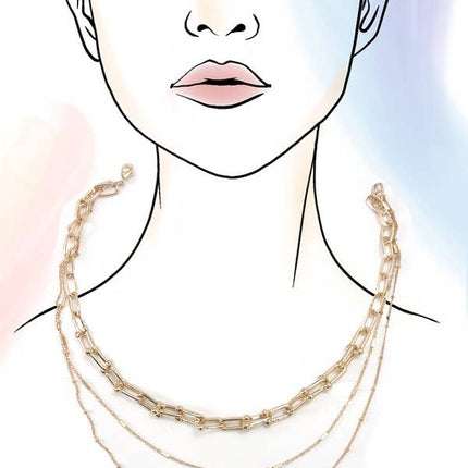 MULTI LAYER BEADED SATELLITE U LINK CHAIN NECKLACE | 25N809