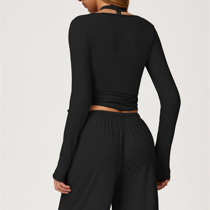 The Sprint Long Sleeve Crop Top Halter Tank Top Sweatpants 3-Piece Set