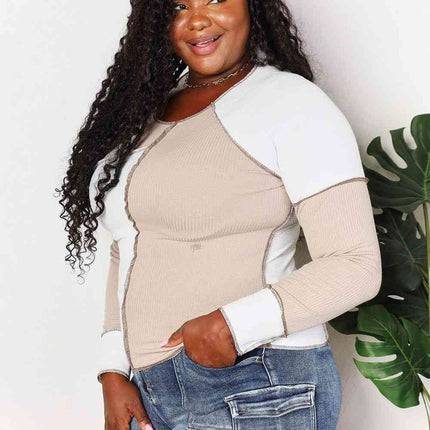 Double Take Color Block Exposed Seam Women Top