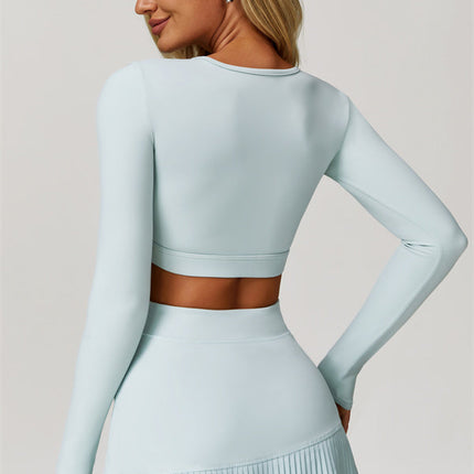 The Lavish Long Sleeve Cut-out Crop Top Tennis Skirt 2-Piece Set
