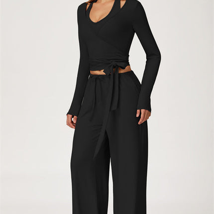 The Sprint Long Sleeve Crop Top Halter Tank Top Sweatpants 3-Piece Set