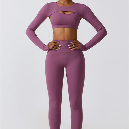 Juno Star Crop Top Sports Bra Leggings 3-Piece Set
