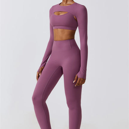 Juno Star Crop Top Sports Bra Leggings 3-Piece Set