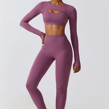 Juno Star Crop Top Sports Bra Leggings 3-Piece Set