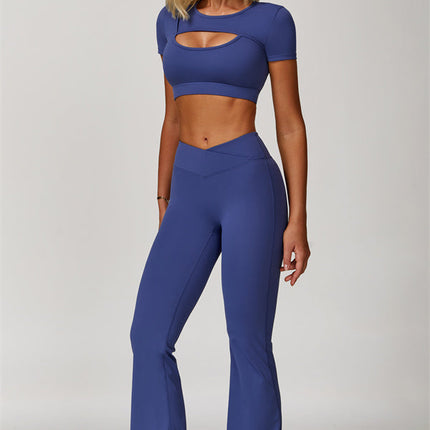 The Lavish Cut-out Crop Top Flared Leggings 2-Piece Set