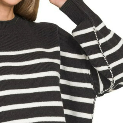 Exposed Seam Striped Oversized Sweater