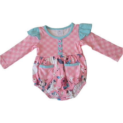 Girls  Checked and Floral Print Bubble Romper