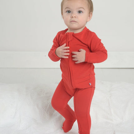Red Bamboo Zipper Footie