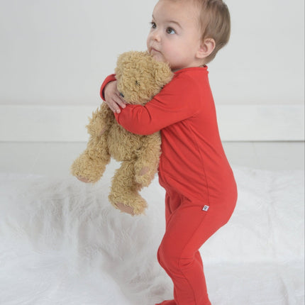 Red Bamboo Zipper Footie